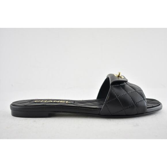 Chanel REV Black Turnlock Quilted Gold CC Logo Mules Slide Sandal Flop Flat 36.5 - Picture 2 of 12